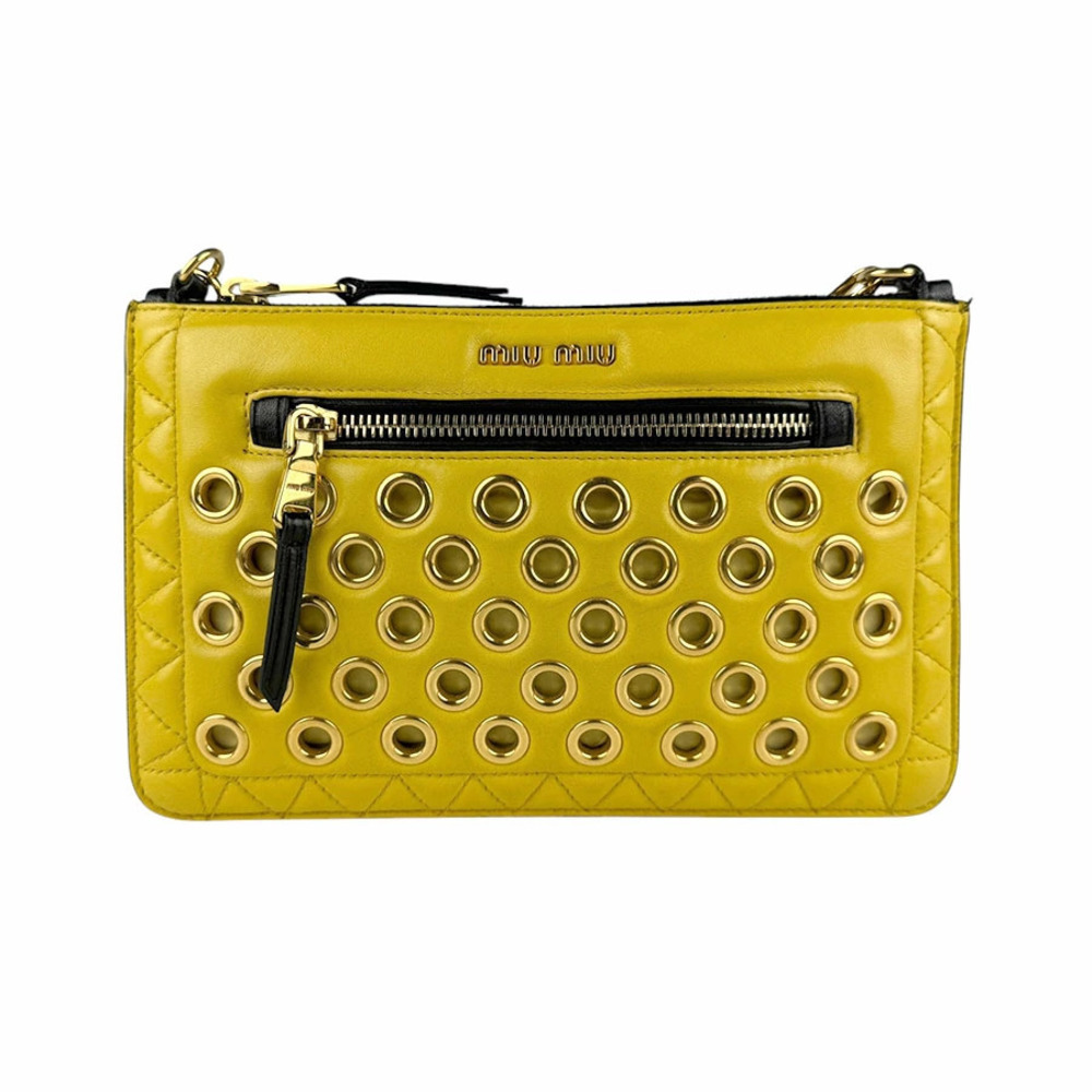 Miu MIu Shoulder Bag Clutch Leather Yellow Black